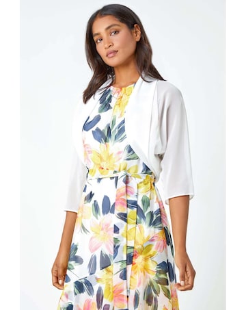 Roman 3/4 Sleeve Ruched Chiffon Bolero