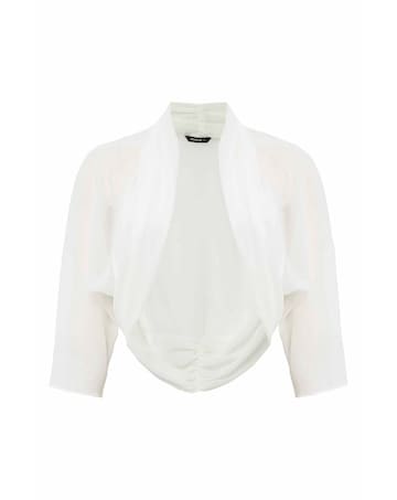 Roman 3/4 Sleeve Ruched Chiffon Bolero