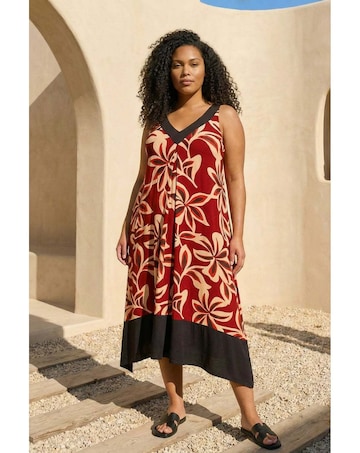Roman Curve Floral Print V-Neck Dress