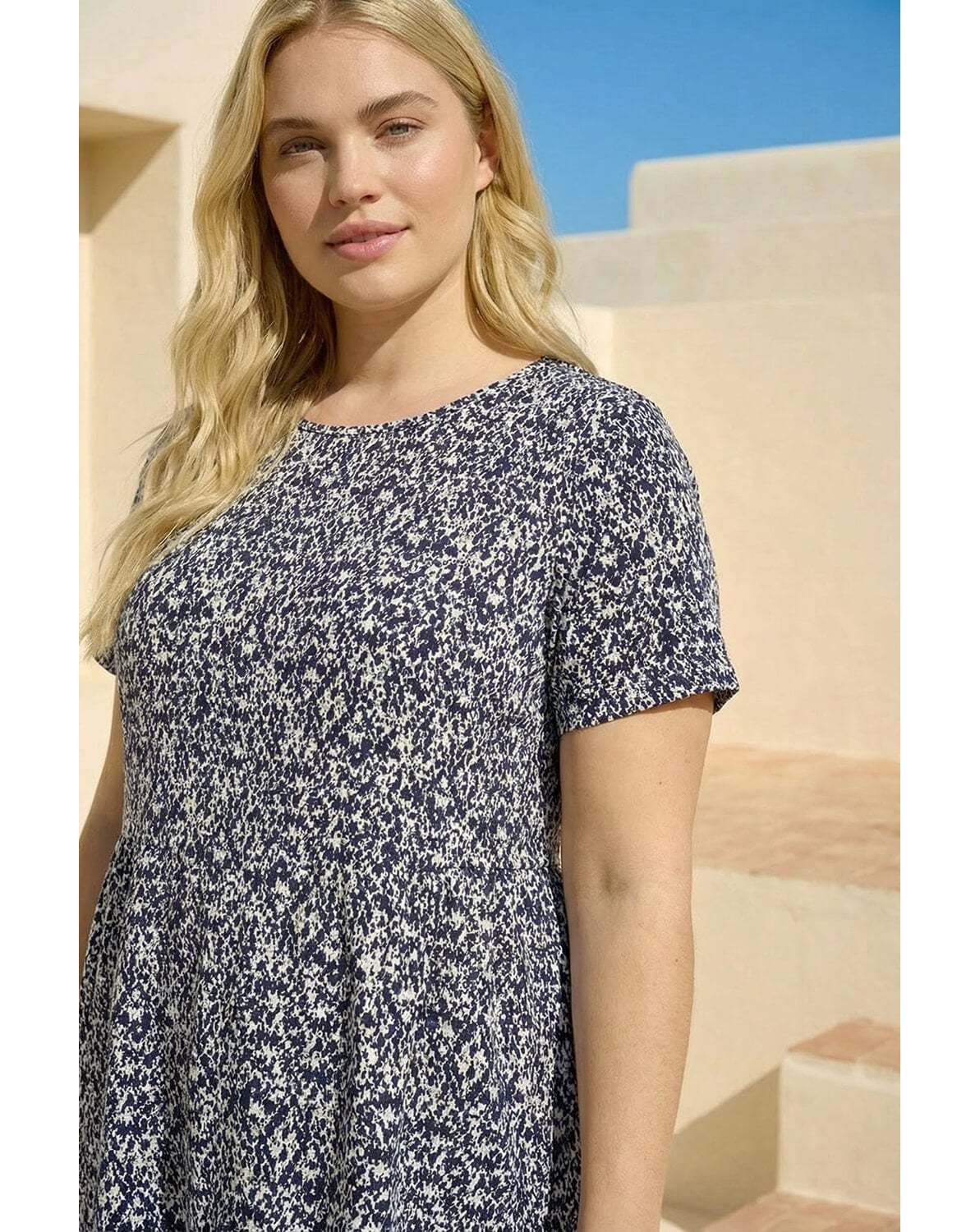 New In - Roman Curve Print Gathered Waist Top