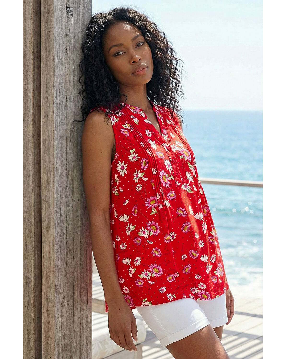 New In - Roman Ditsy Floral Print Pintuck Top