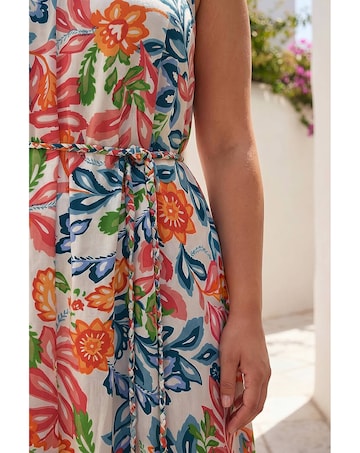 Roman Curve Print Plait Belt Midi Dress