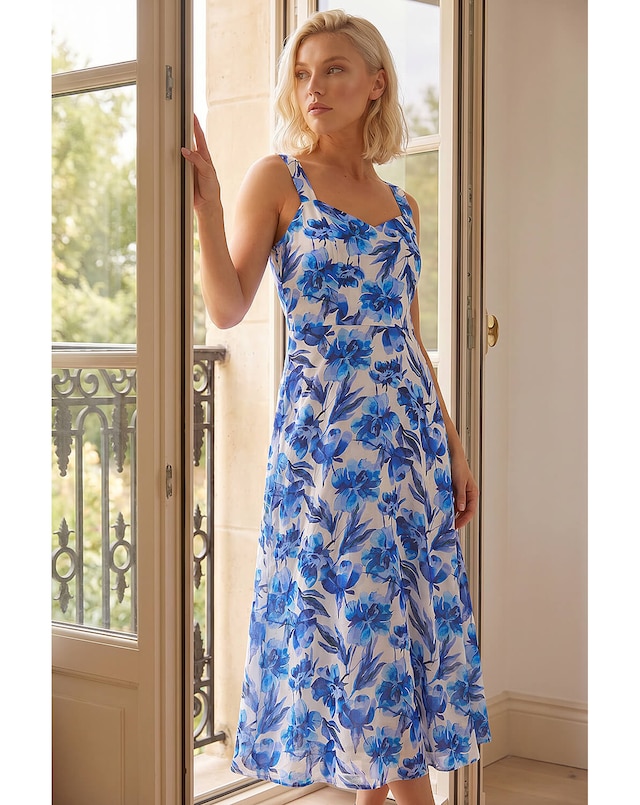 Roman Petite Floral Strappy Midi Dress