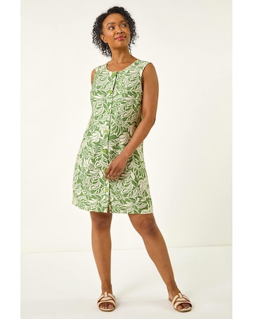 Roman Petite Leaf Buttoned A-Line Dress