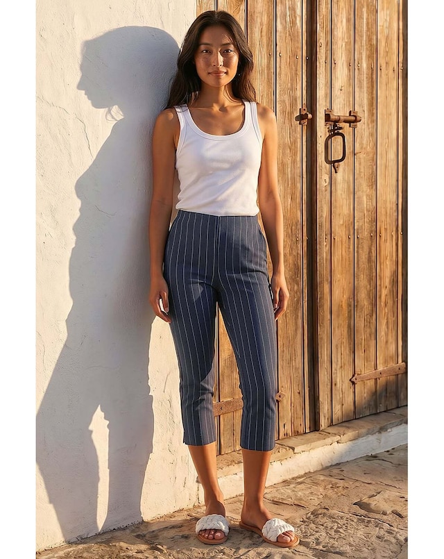 Roman Petite Stripe Cropped Trouser