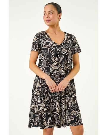Roman Petite Print V-Neck Swing Dress