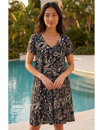 Roman Petite Print V-Neck Swing Dress