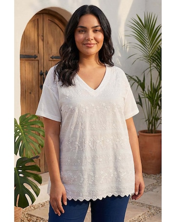 Roman Curve Textured V-Neck Top