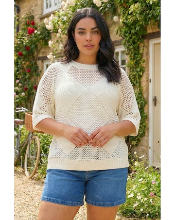 Roman Curve Metallic Diamond Knit Top