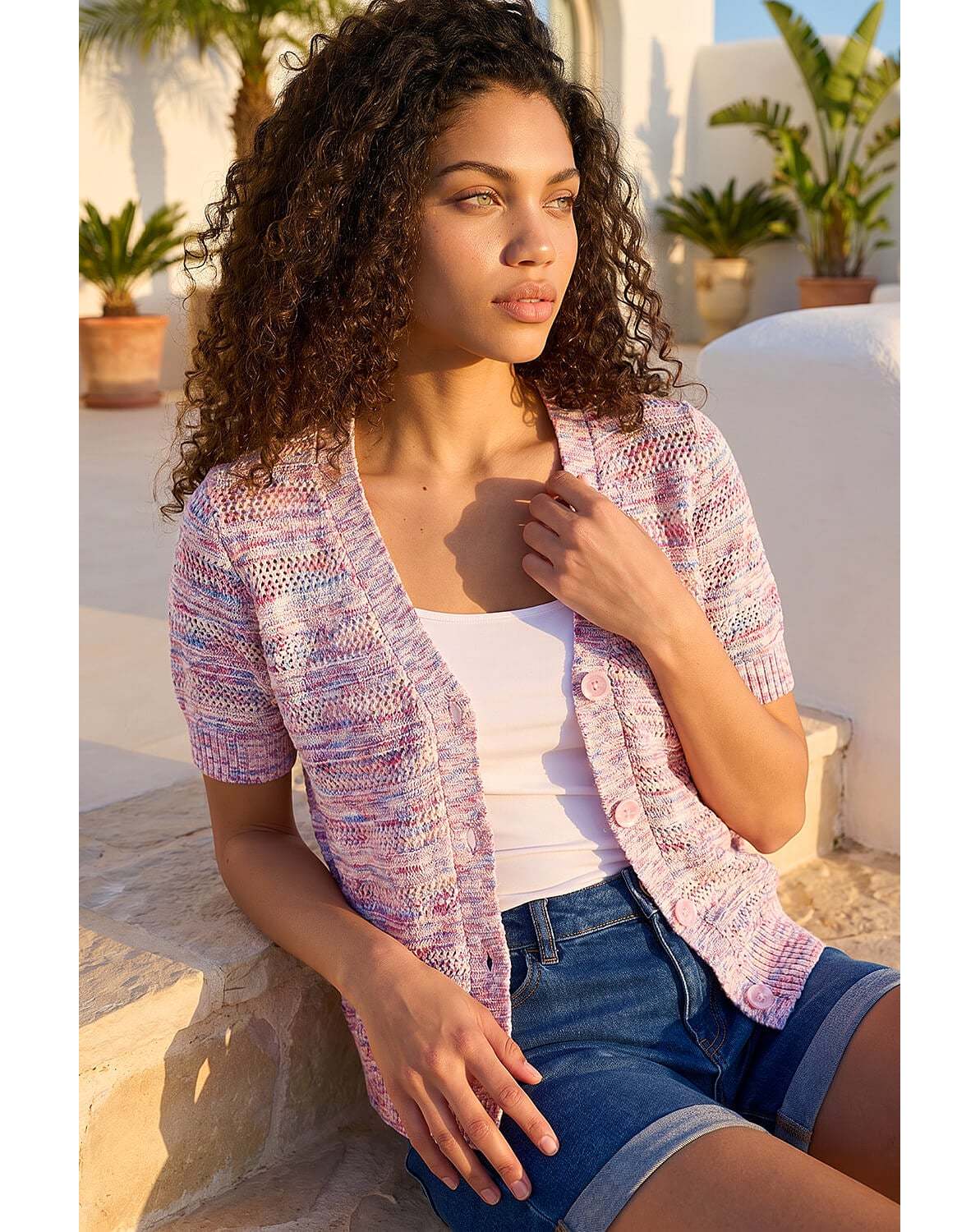 New In - Roman Petite Space Dye Knit Cardigan