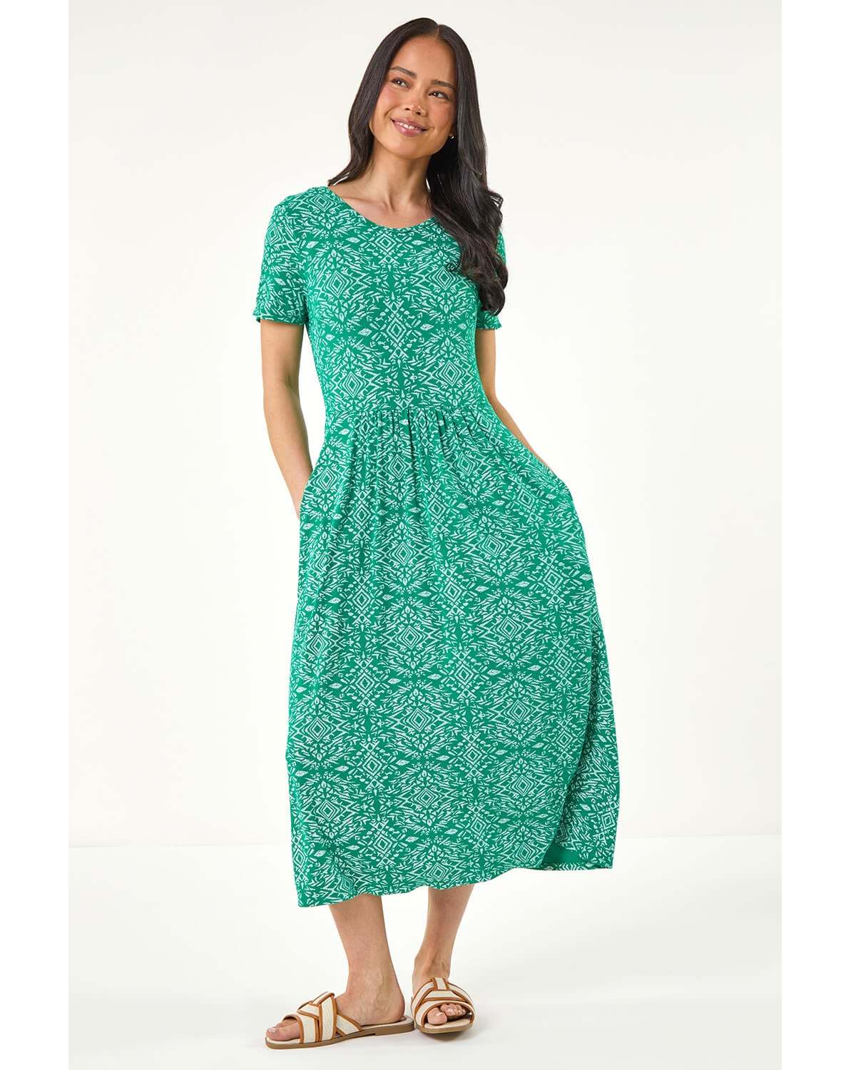 New In - Roman Petite Aztec Gathered Dress