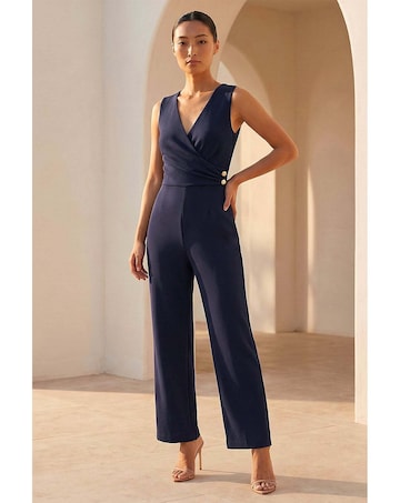 Roman Petite V-Neck Full Length Jumpsuit