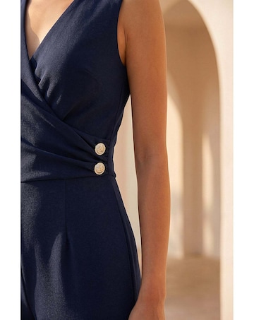 Roman Petite V-Neck Full Length Jumpsuit