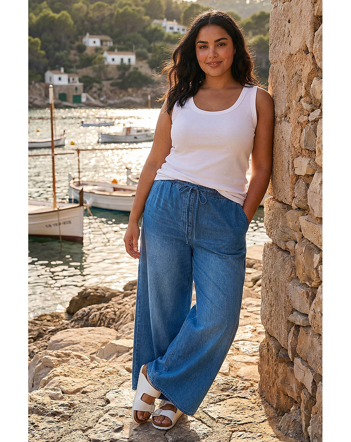 New In - Roman Curve Tie Waist Denim Trouser