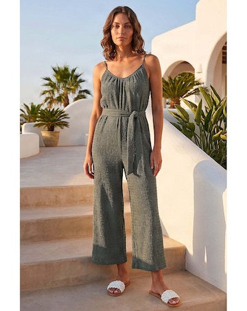Roman Petite Textured Cropped Jumpsuit