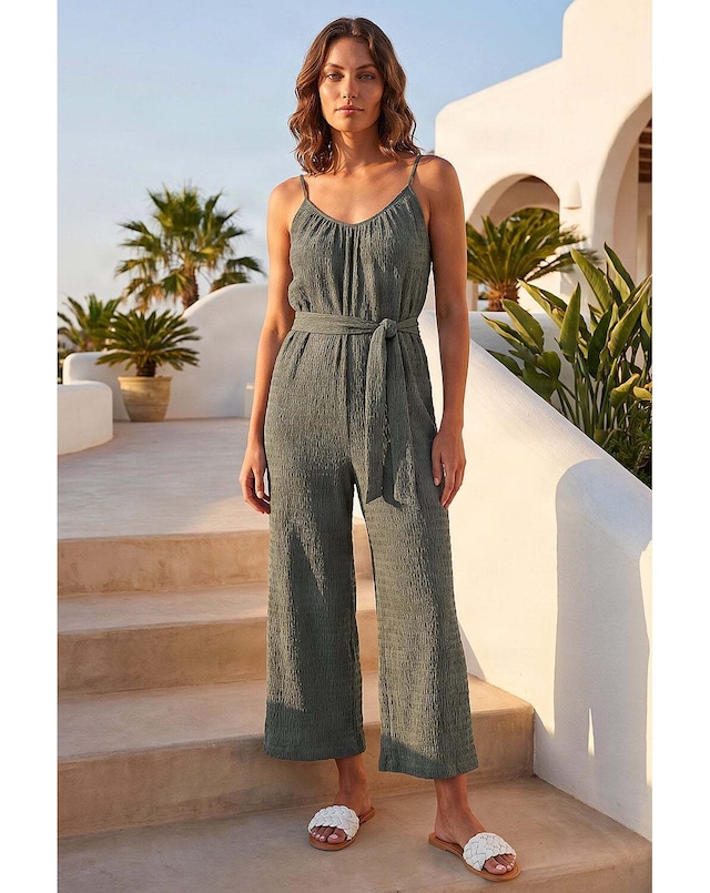 Roman Petite Textured Cropped Jumpsuit