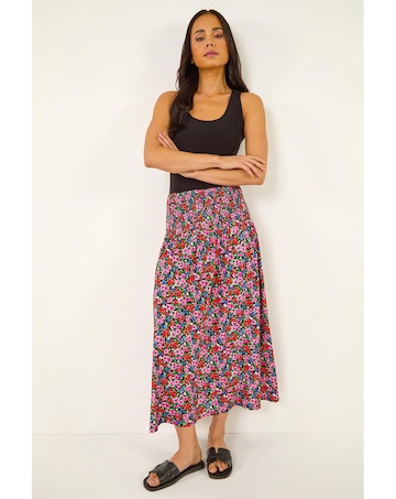Roman Petite Floral Shirred Midi Skirt