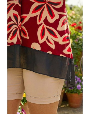 Roman Curve Floral Chiffon Hem Vest Top