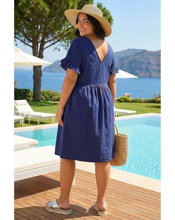 Roman Curve Cotton V-Neck Frill Dress