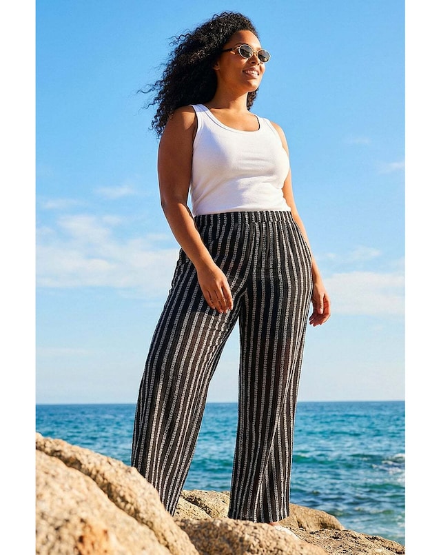 Roman Curve Stripe Knit Wide Leg Trouser