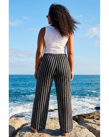 Roman Curve Stripe Knit Wide Leg Trouser