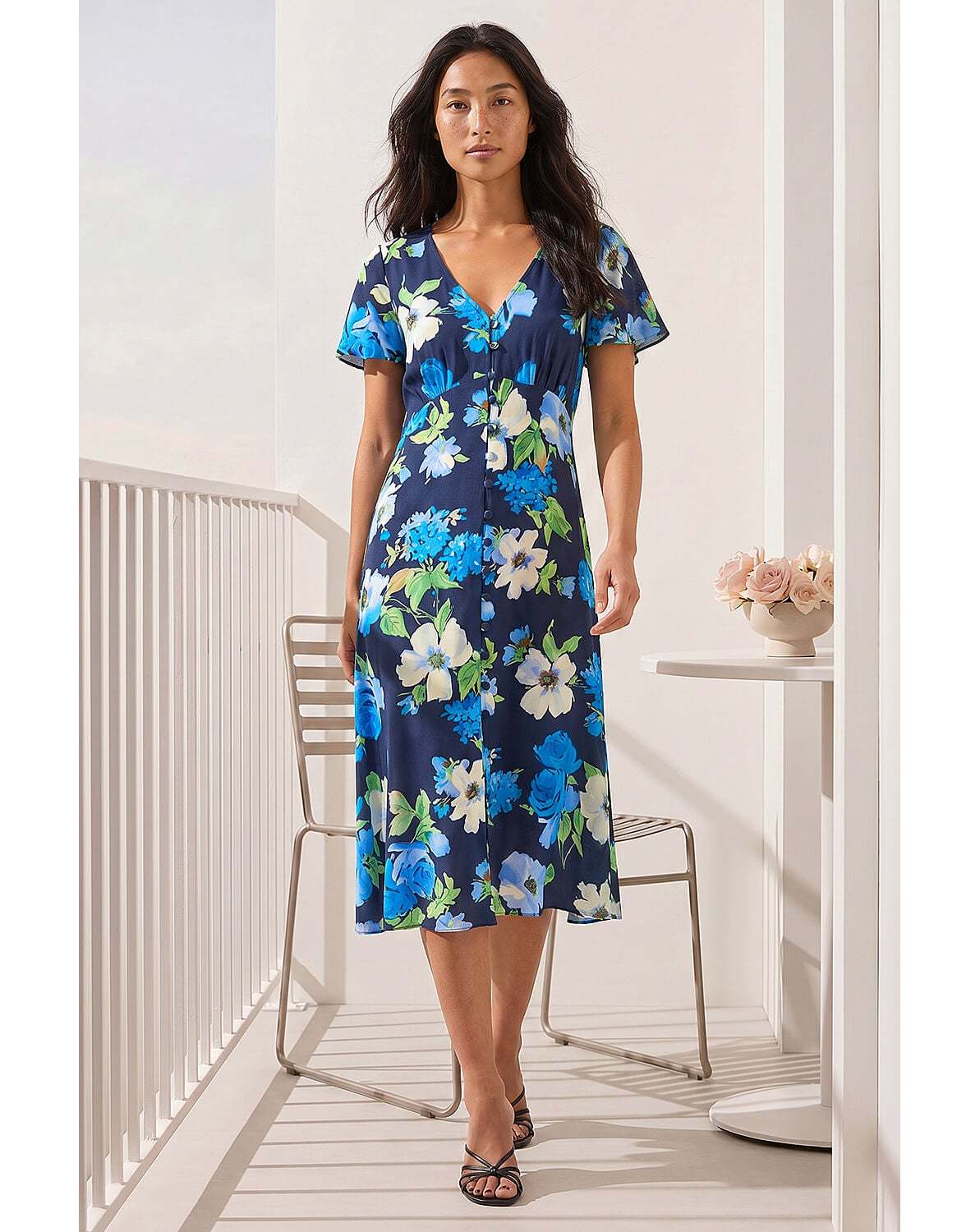 New In - Roman Petite Floral Print Button Dress