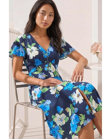 Roman Petite Floral Print Button Dress