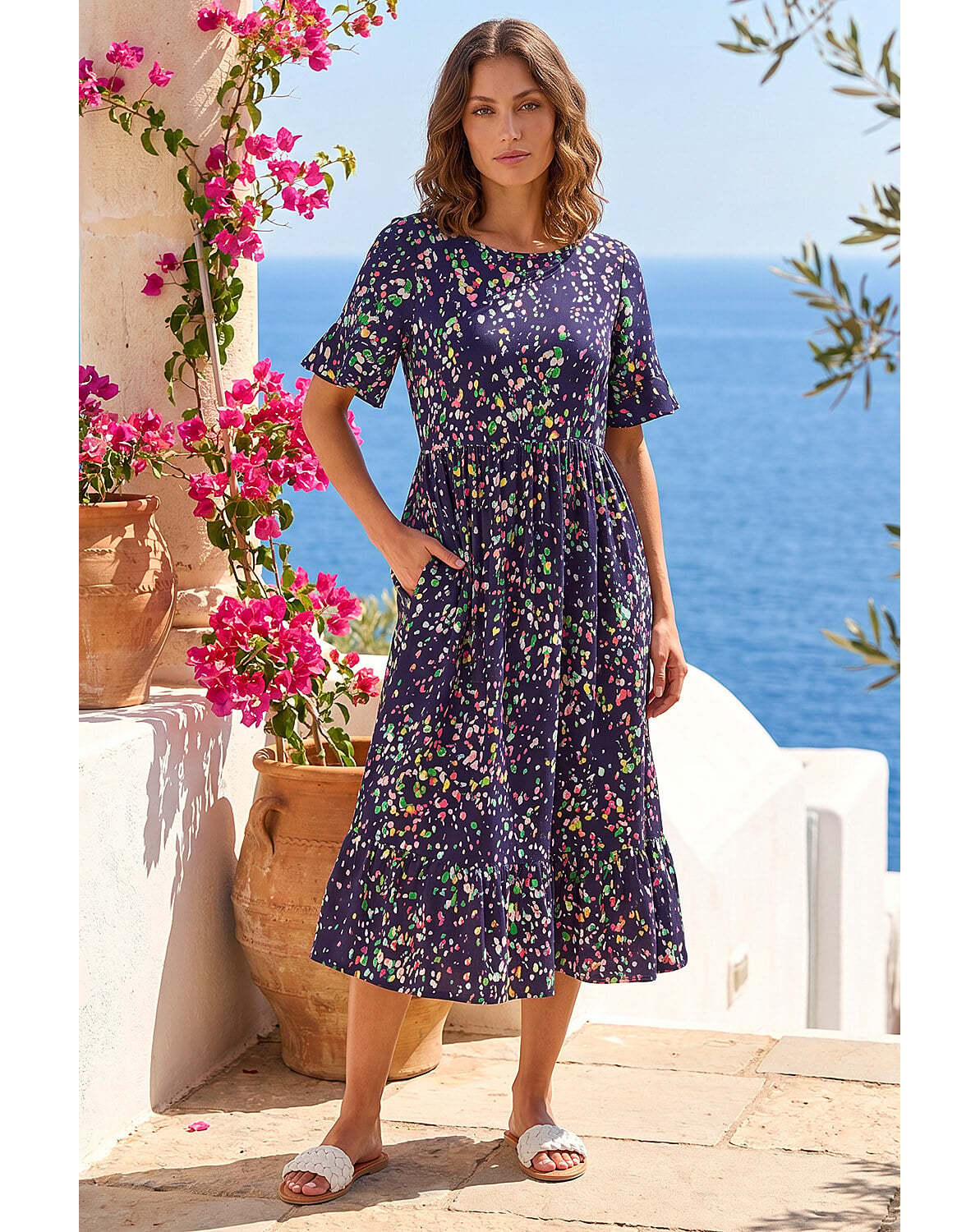 Roman Petite Abstract Spot Midi Dress