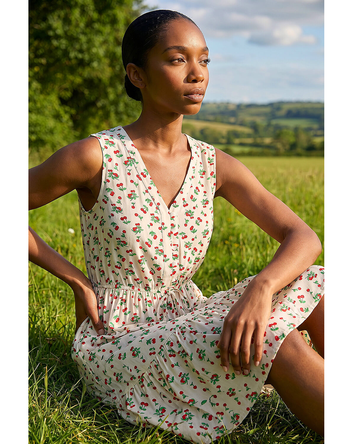 New In - Roman Petite Cherry Tie Waist Dress