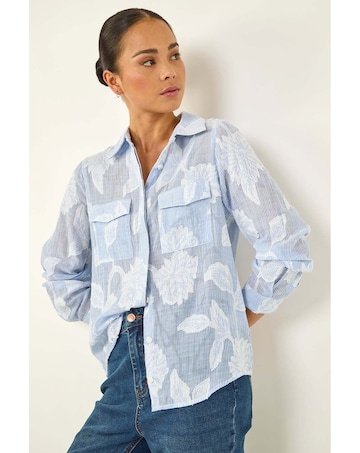 Roman Petite Jacquard Button Up Blouse