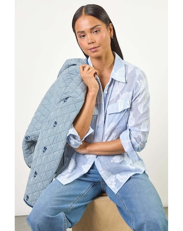 Roman Petite Jacquard Button Up Blouse