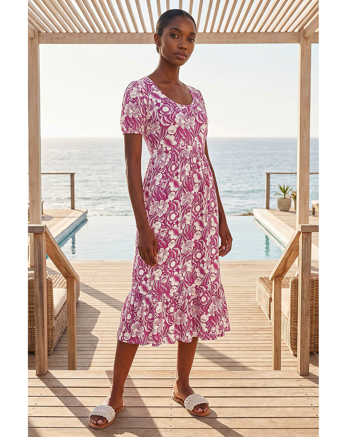 New In - Roman Petite Floral Frill Midi Dress