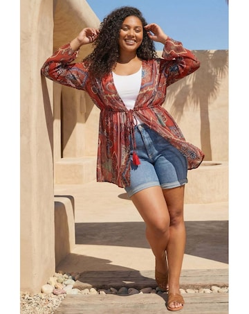 Roman Curve Paisley Tie Front Kimono