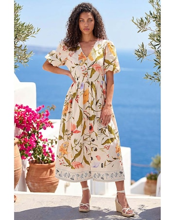 Roman Petite Floral Button Midi Dress