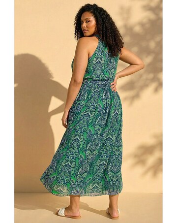 Roman Curve Print Halter Neck Maxi Dress