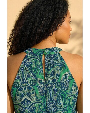 Roman Curve Print Halter Neck Maxi Dress