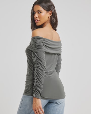 Charcoal Ruched Bardot Top