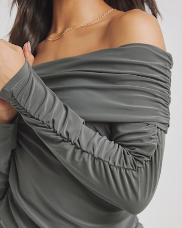 Charcoal Ruched Bardot Top