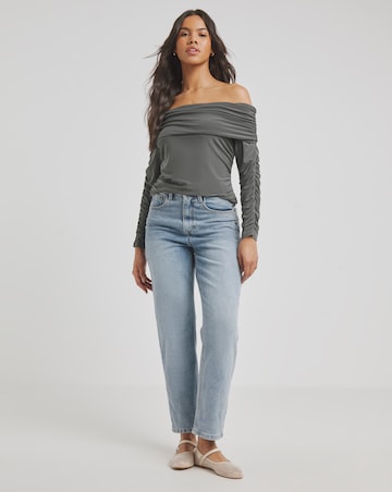 Charcoal Ruched Bardot Top