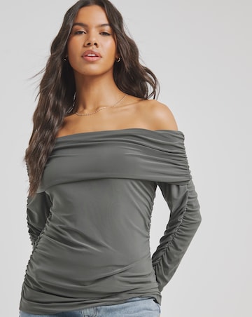 Charcoal Ruched Bardot Top