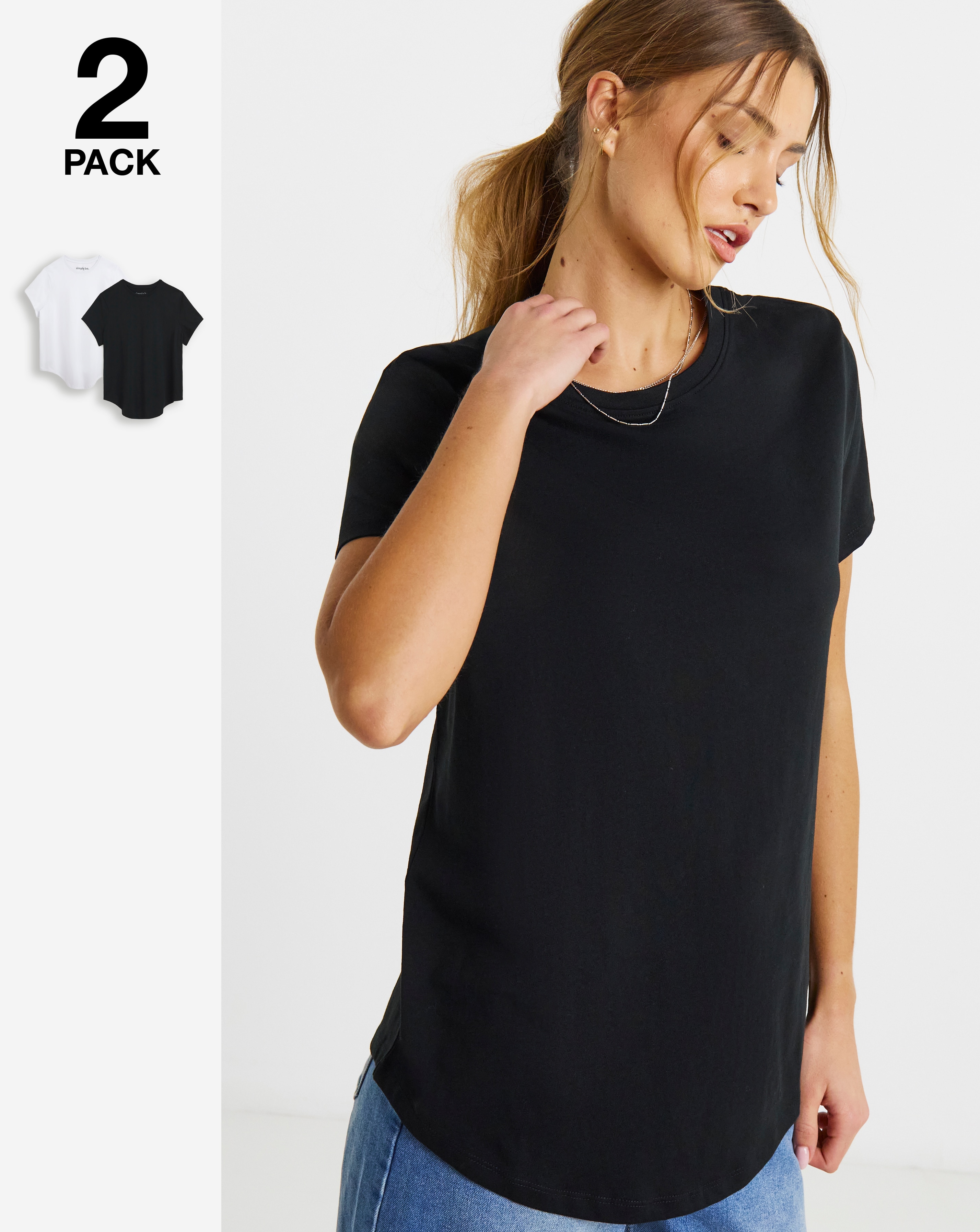 New In - 2 Pack Curved Hem Longline T-Shirt