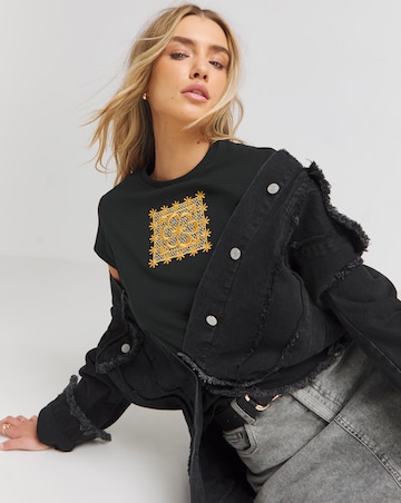 Black Baby T-Shirt with Metallic Embroidery