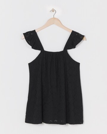 Black Jersey Broderie Swing Top