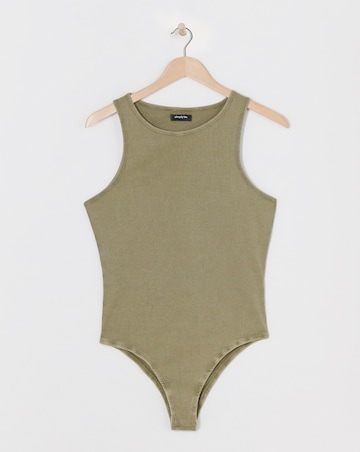 Simply Be Khaki Acid Wash Ribbed Bodysuit