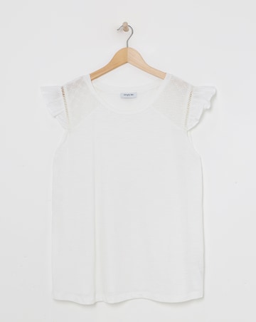 Simply Be White Broderie Frill T-Shirt with Ladder Trim