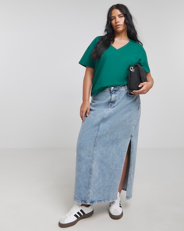 Dark Green Slub V Neck Tee