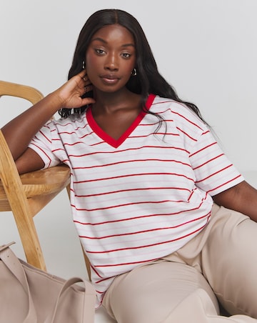 Pink Oversized Exposed Seam V Neck T-Shirt