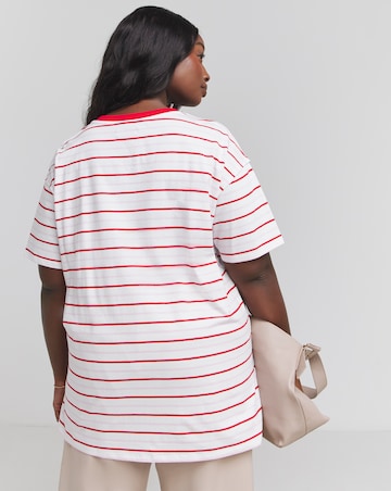 Pink Oversized Exposed Seam V Neck T-Shirt