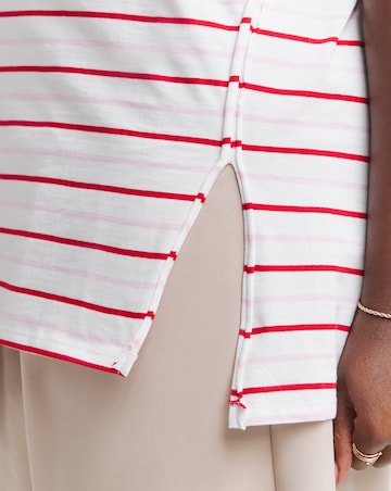 Pink Oversized Exposed Seam V Neck T-Shirt