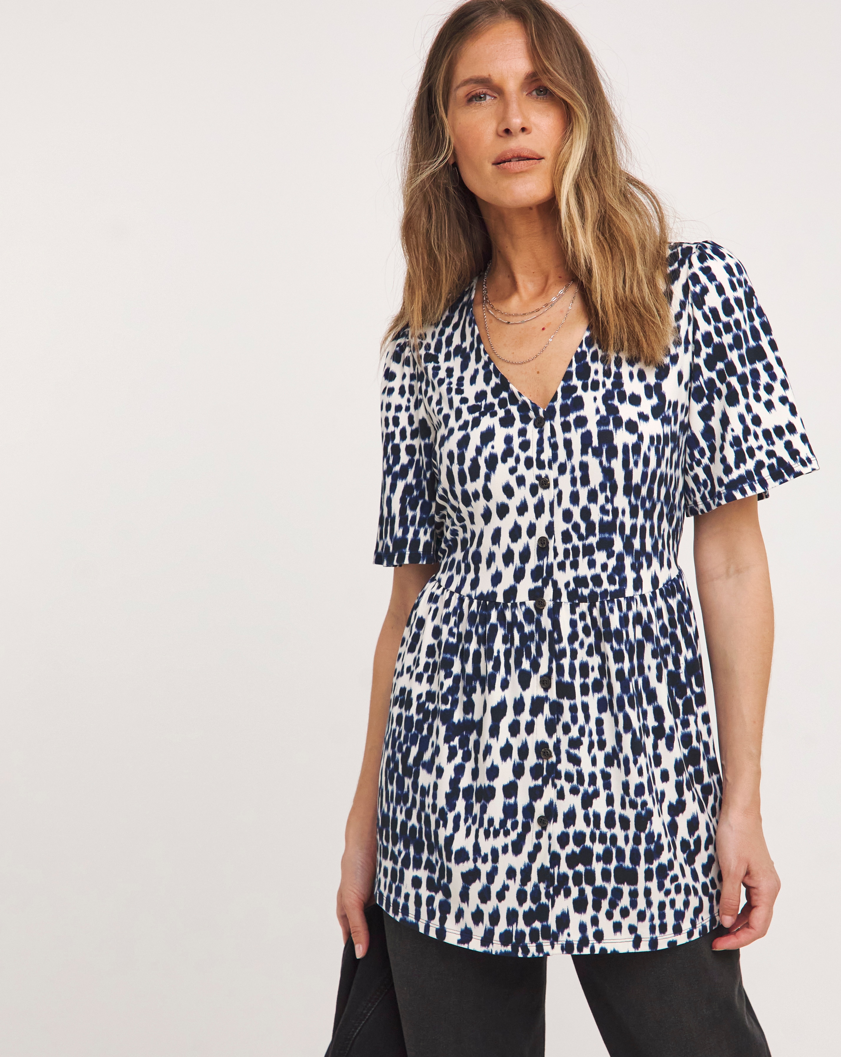 Angel Sleeve Button Front Longline Top